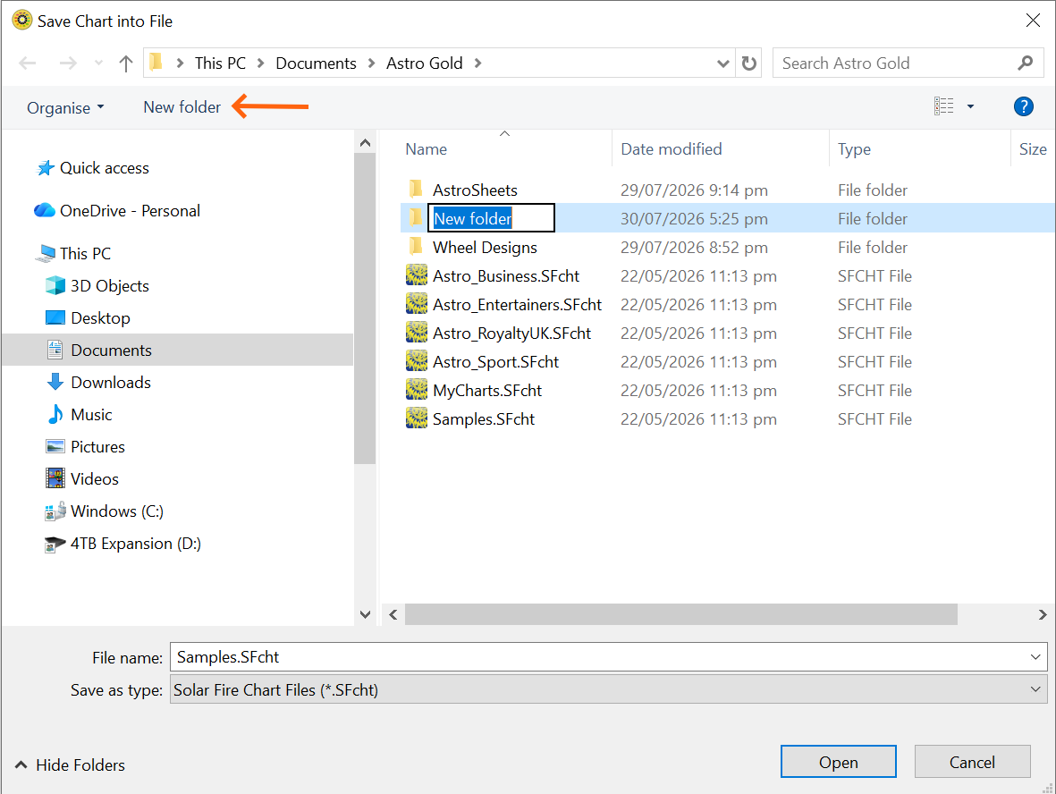 Dialog; Save Chart; create new folder
