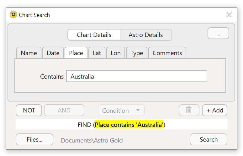 Dialog; Chart search; chart details; place