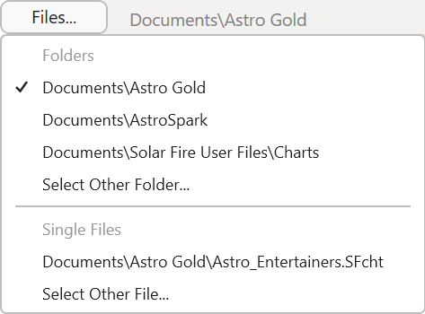 Menu; Chart Search; Files; dropdown