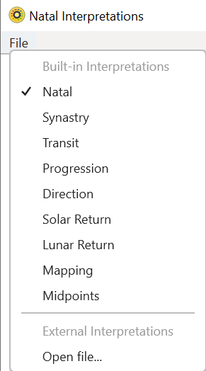 Menu; Interps; File menu; expanded