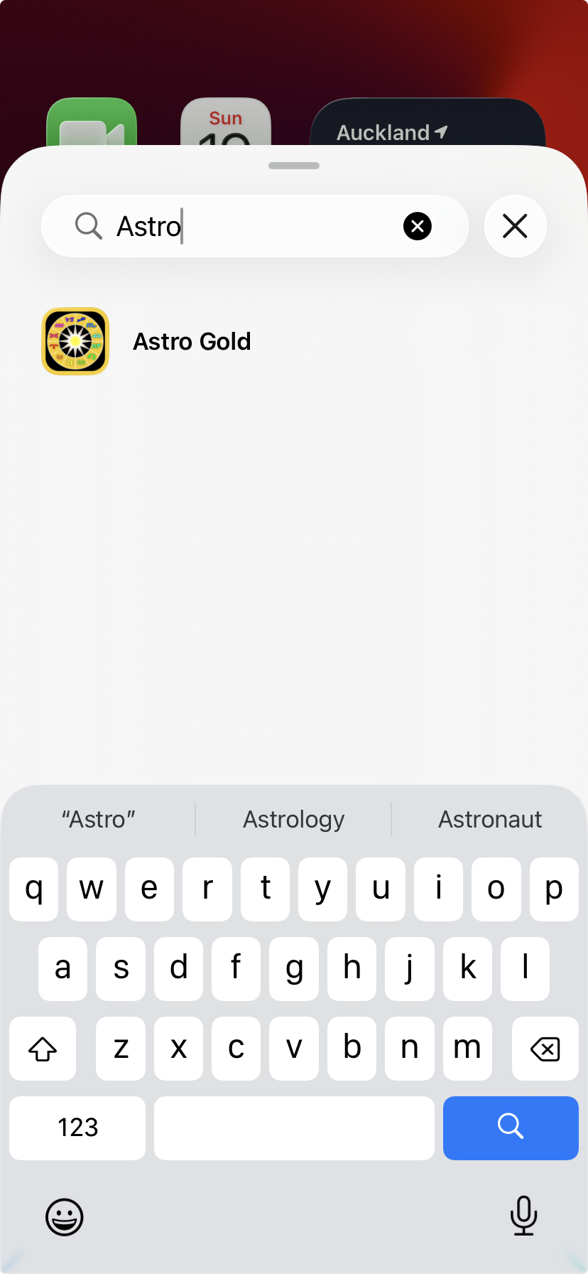 Screen; adding a widget; method 2; searching for astro gold