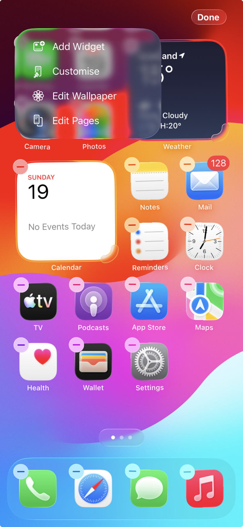 Screen; adding a widget; method 2; edit menu