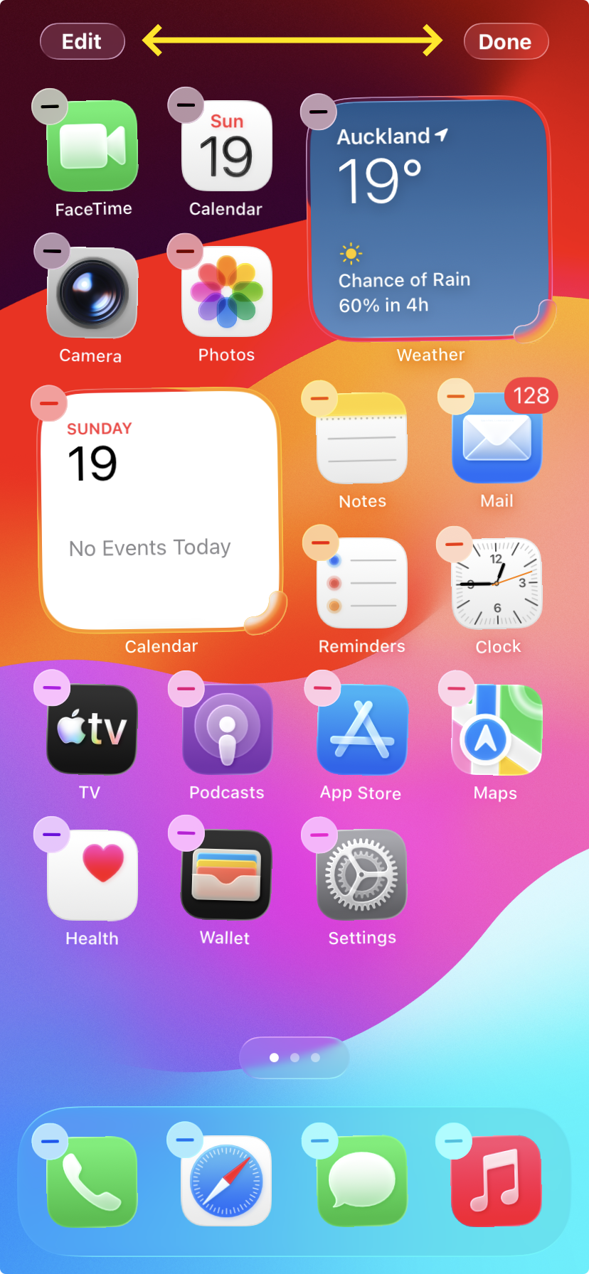 Screen; adding a widget; method 2; edit button