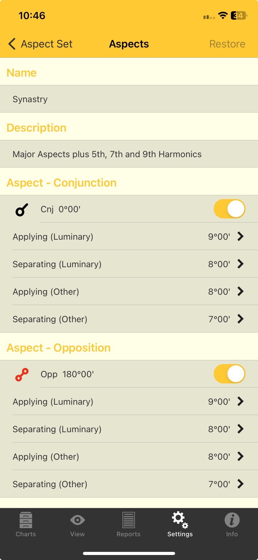 Aspects screen