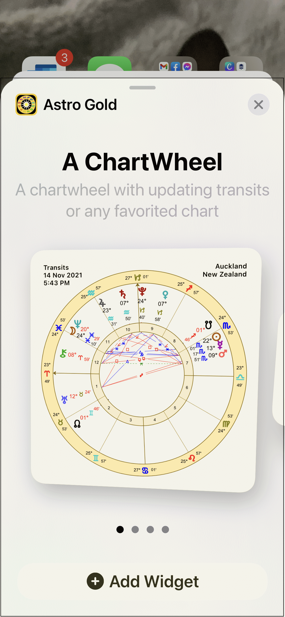 Widget - add widget, transits chart