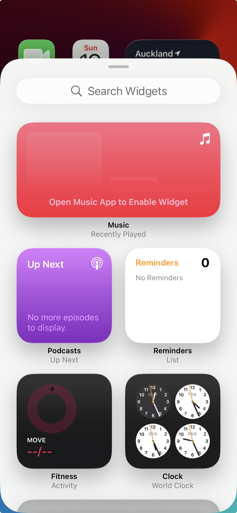 Screen; adding a widget; method 2; widgets available