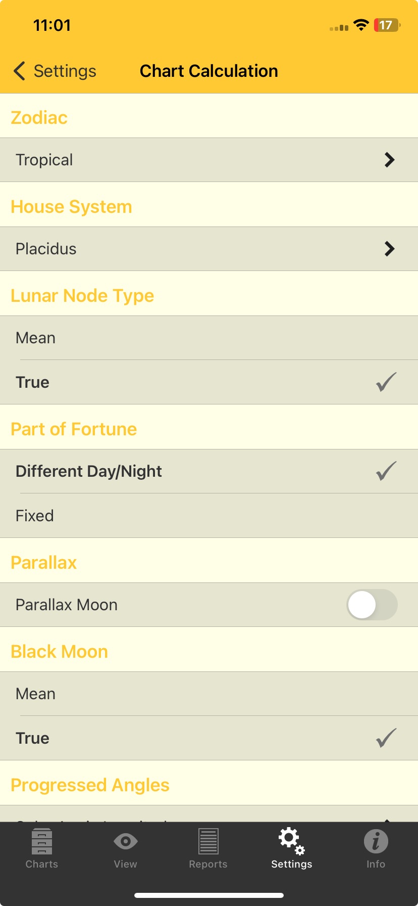Chart Calculation Settings