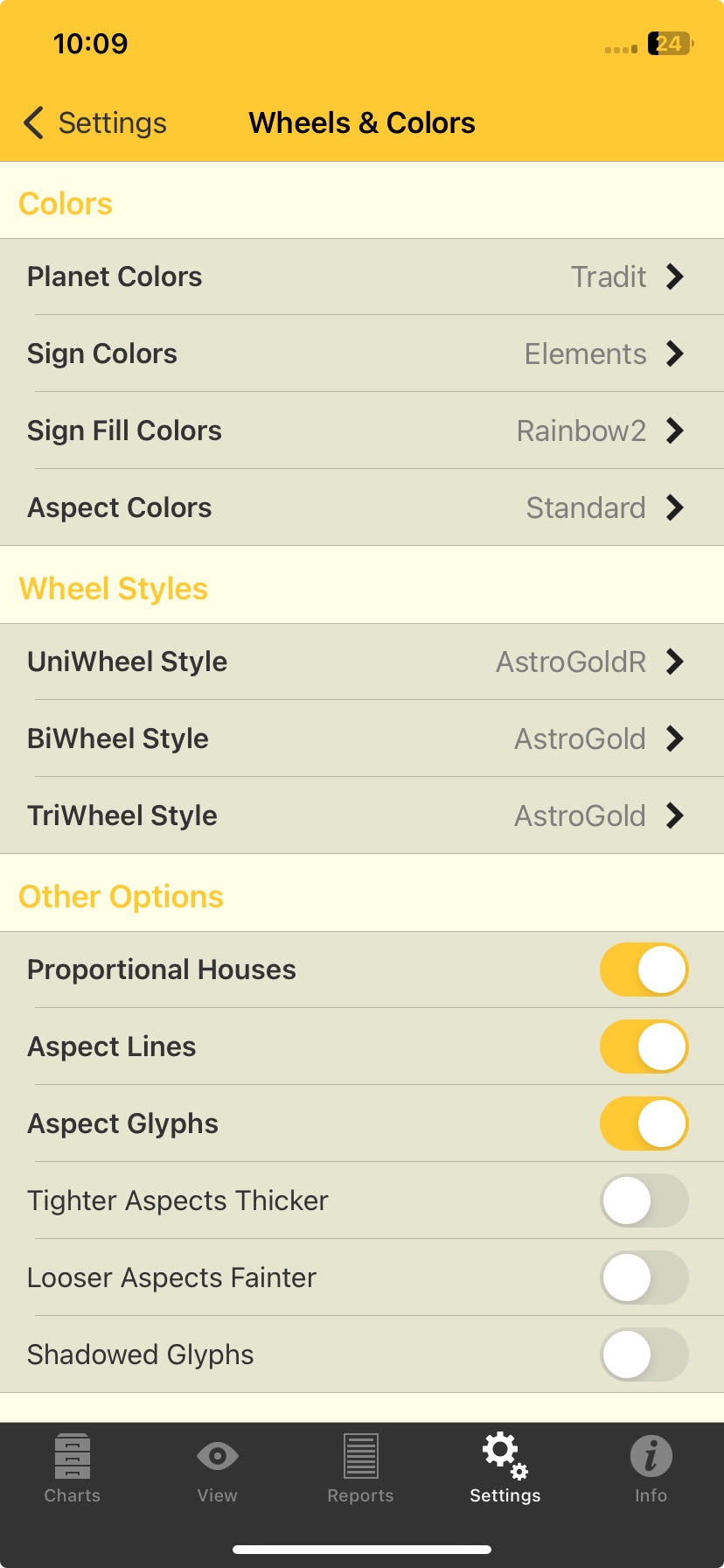 Settings; Wheels & Colours