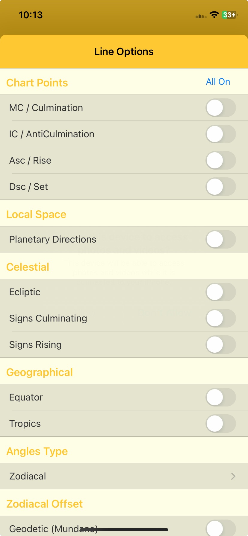 Settings screen