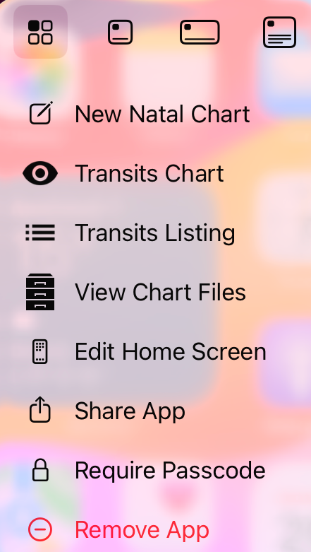 AstroGold shortcut menu