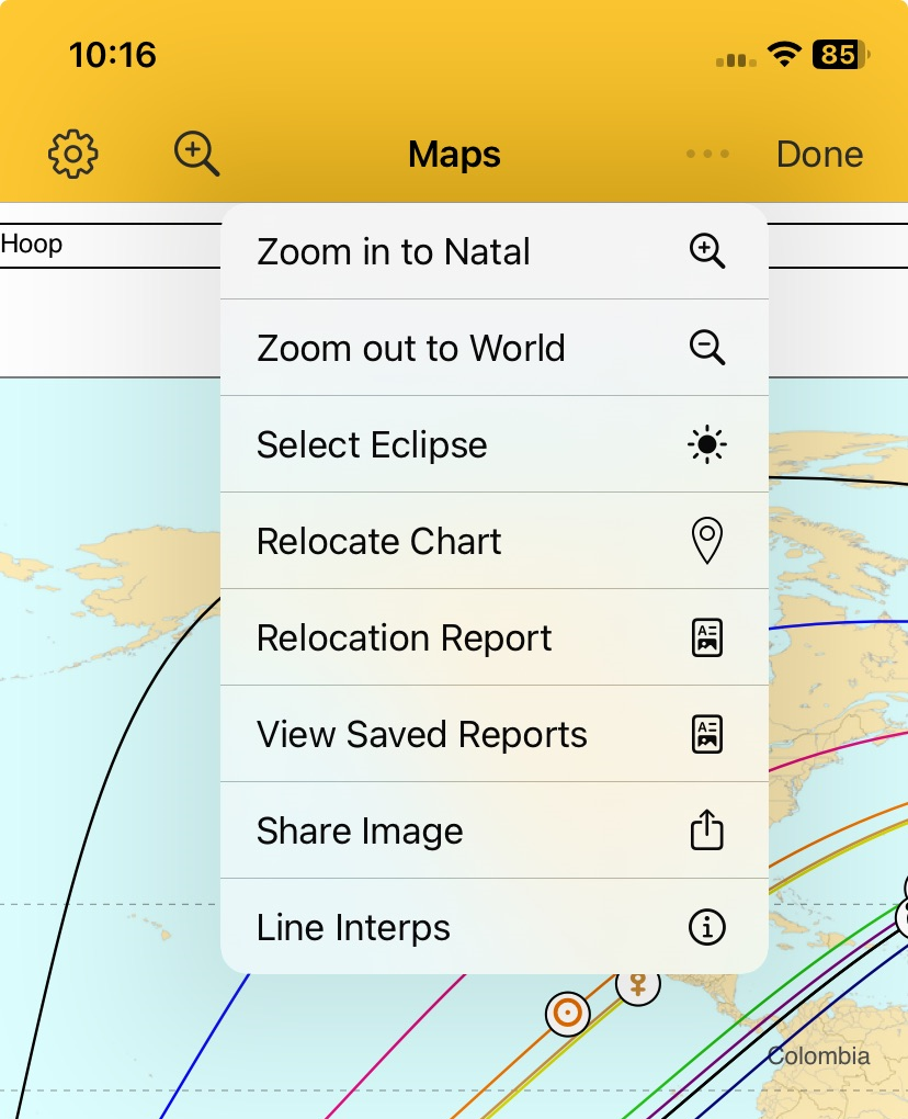 Menu; map tools