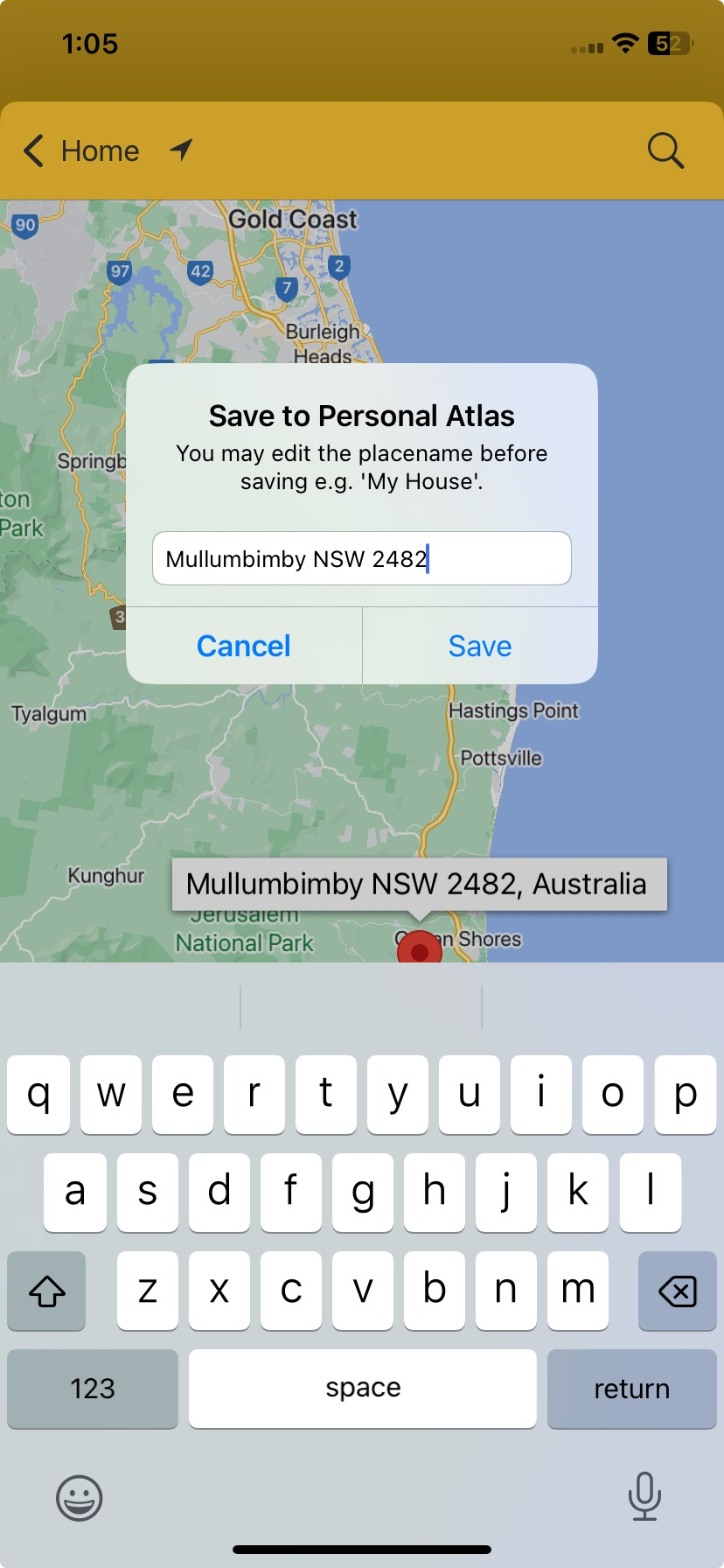 Dialog; save location to Personal Atlas