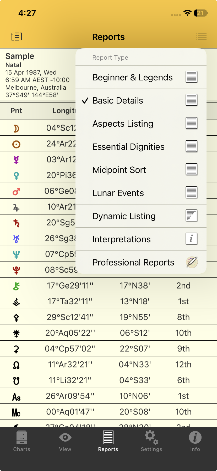 Reports - selecting the report type