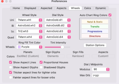 Astro Gold macOS - Astrology Chart Preferences - Customisable Astrology Chart Wheel Options
