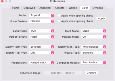 Astro Gold macOS - Astrology Chart Preferences - Customisable Astrology Calculation Options
