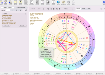Astro Gold macOS - UniWheel Astrology Chart - Egyptian Terms/Bounds Wheel Style - Easy point and click to view Planetary Position & Speed Details