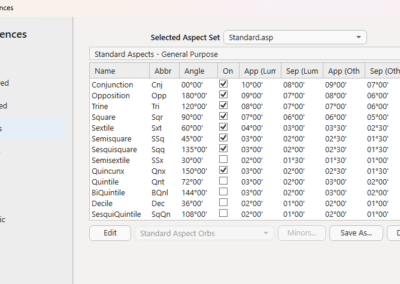 Astro Gold Windows - Customisable Astrology Chart Preferences - Aspects